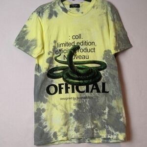 Boohoo Man Yellow Tie Dye Oversized Snake Print Short Sleeve Tee size XS